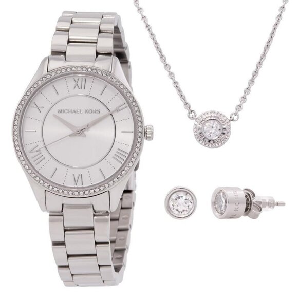 NWT Authentic Michael Kors Mini Lauryn Quartz Silver Dial Women's Watch Set - Picture 1 of 4